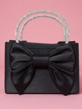 NWT Black Bow Coquette Handbag with Silver Rhinestone Handle